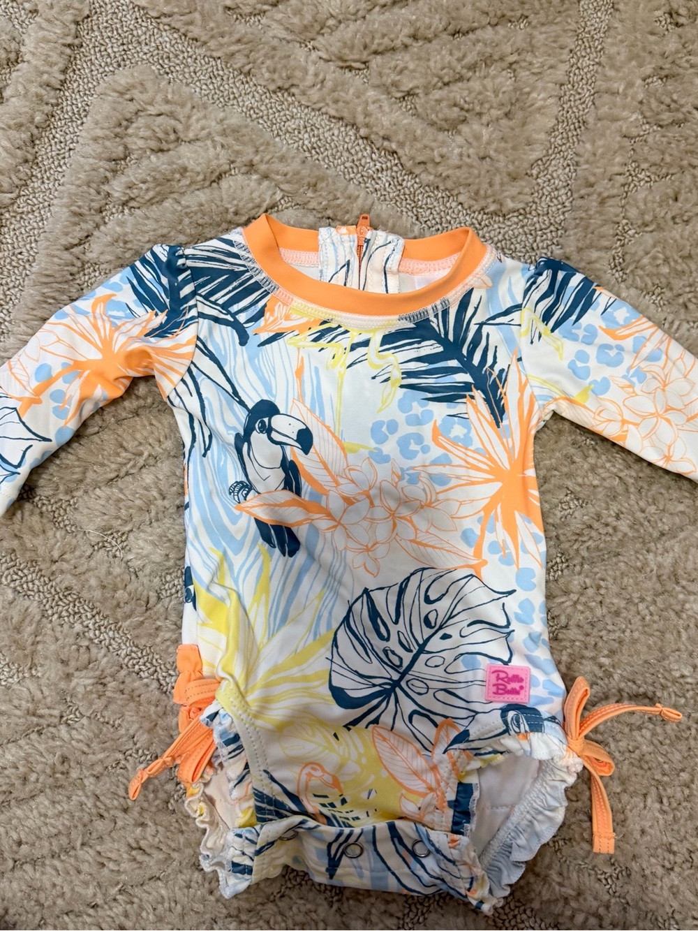 Ruffle Butts Orange, Navy & Light Blue Tropical One-Piece Swimsuit